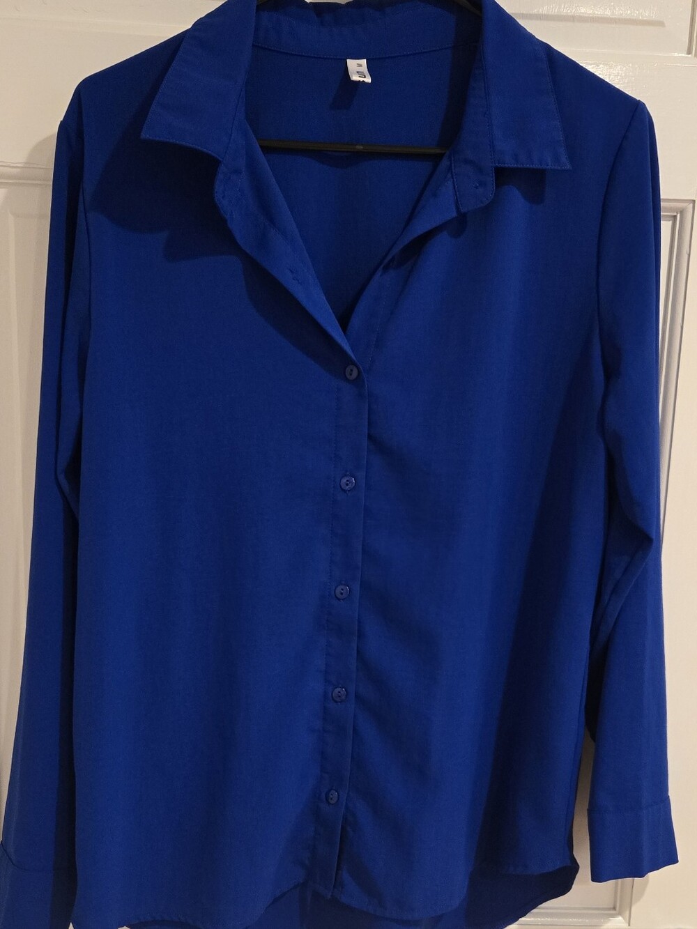 Womens Royal Blue Button-Front Blouse